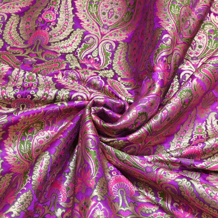 Luxury Satin Kimkhab Meena Brocade Fabric – Rich Woven Zari Designer Fabric - HM0600-11