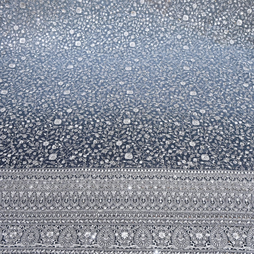 Jet Grey Dyed Viscose Georgette Zari Sequins Embroidery Fabric-SC0R255A