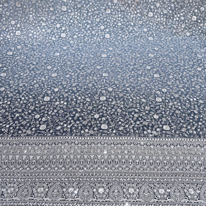 Jet Grey Dyed Viscose Georgette Zari Sequins Embroidery Fabric-SC0R255A