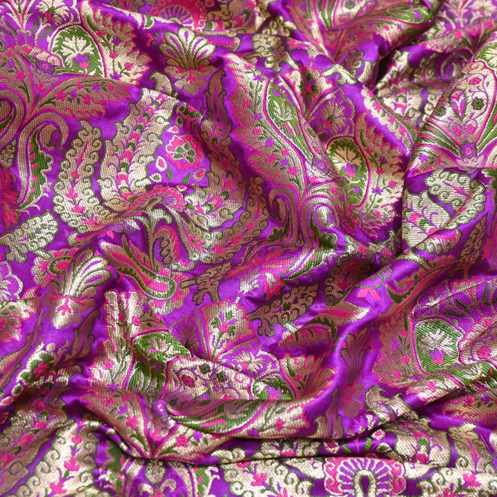 Luxury Satin Kimkhab Meena Brocade Fabric – Rich Woven Zari Designer Fabric - HM0600-11