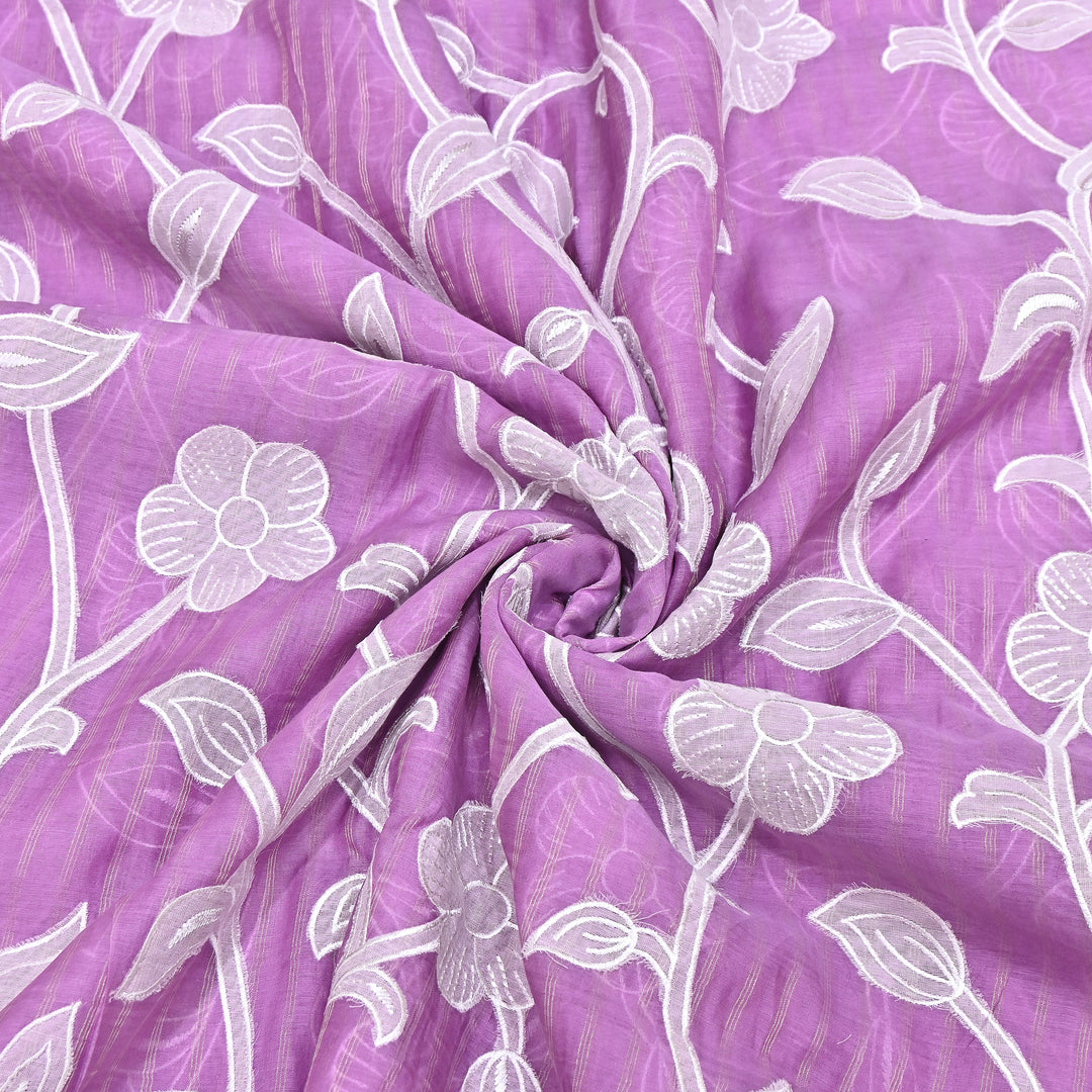 Mauve Color Mul Chanderi Zari Line Embroidery Fabric – Lightweight Summer Designer Fabric- GP3980-7