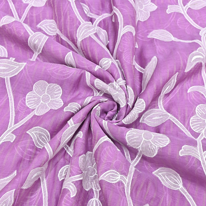 Mauve Color Mul Chanderi Zari Line Embroidery Fabric – Lightweight Summer Designer Fabric- GP3980-7