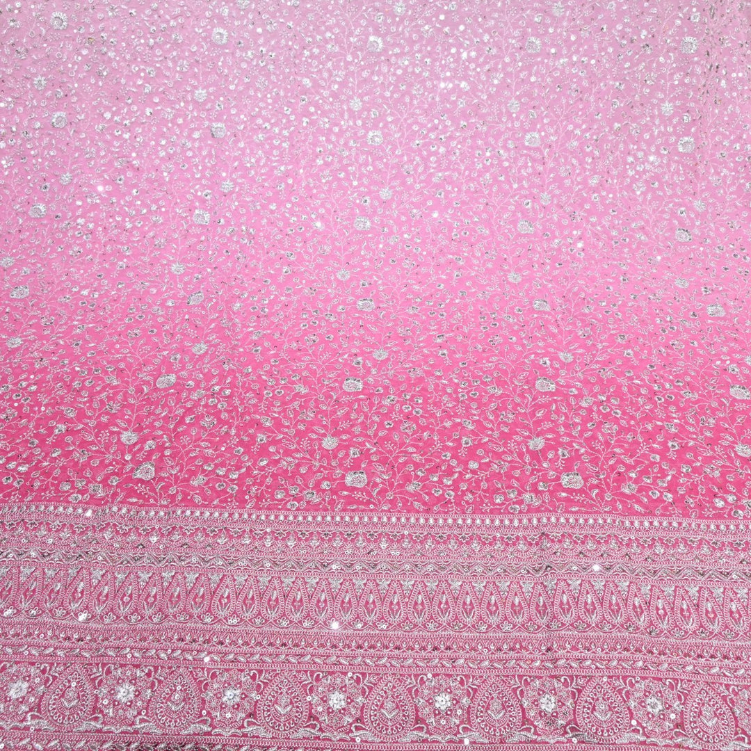Medium Pink Dyed Viscose Georgette Zari Sequins Embroidery Fabric-SC0R255A