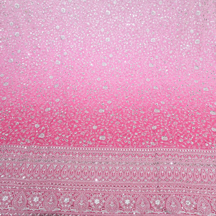 Medium Pink Dyed Viscose Georgette Zari Sequins Embroidery Fabric-SC0R255A