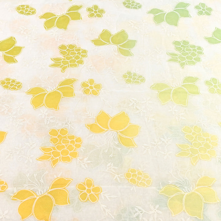 Mul Chanderi Patch Work & Thread Embroidery Fabric – Premium Designer Summer Fabric- 4D5057-1
