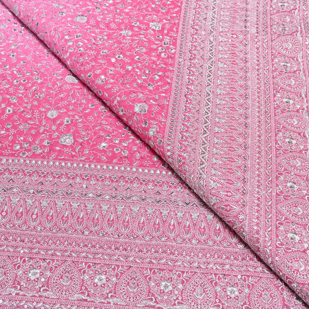 Medium Pink Dyed Viscose Georgette Zari Sequins Embroidery Fabric-SC0R255A