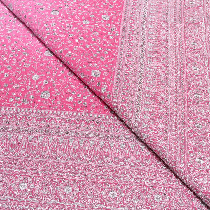 Medium Pink Dyed Viscose Georgette Zari Sequins Embroidery Fabric-SC0R255A