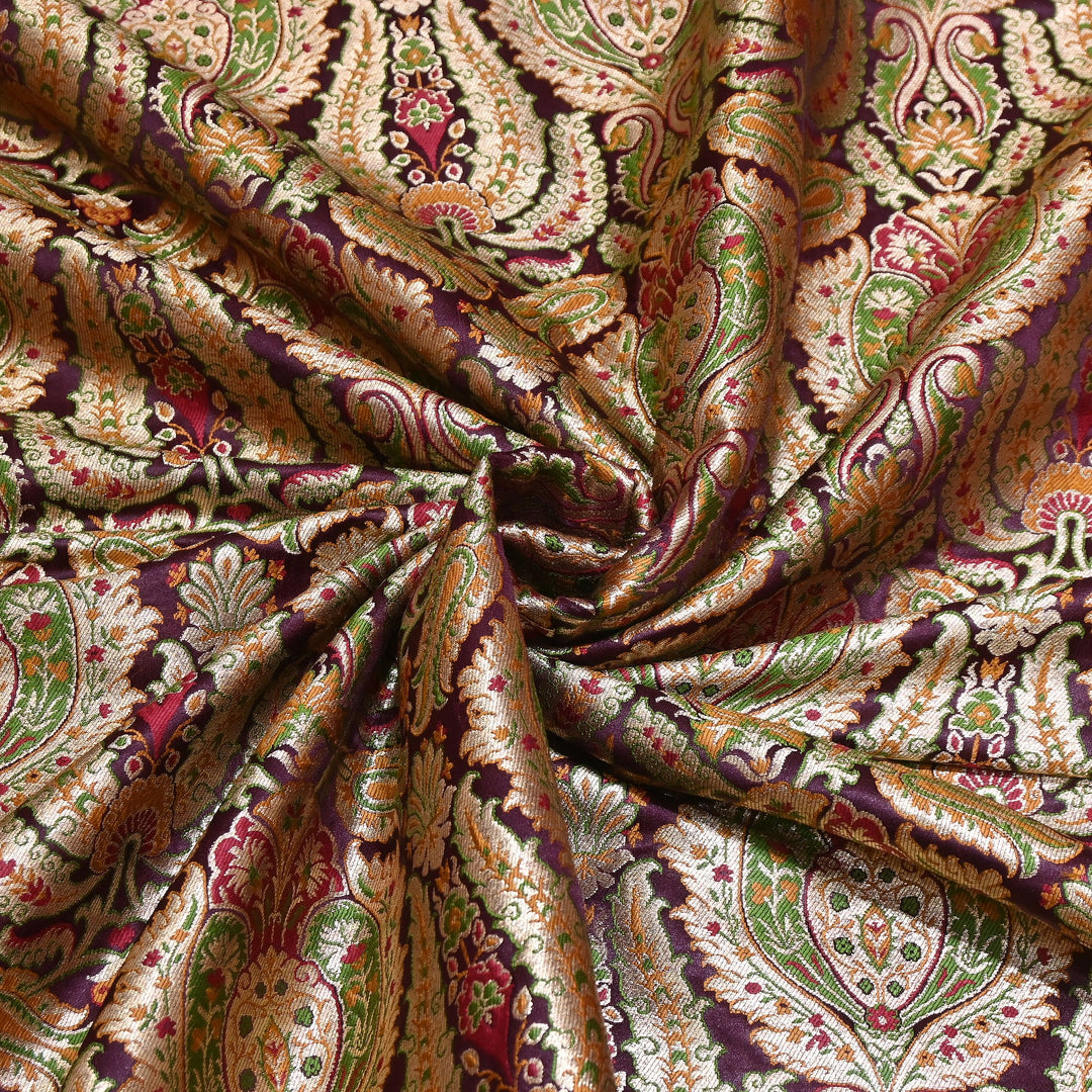 Luxury Satin Kimkhab Meena Brocade Fabric – Rich Woven Zari Designer Fabric - HM0600-9