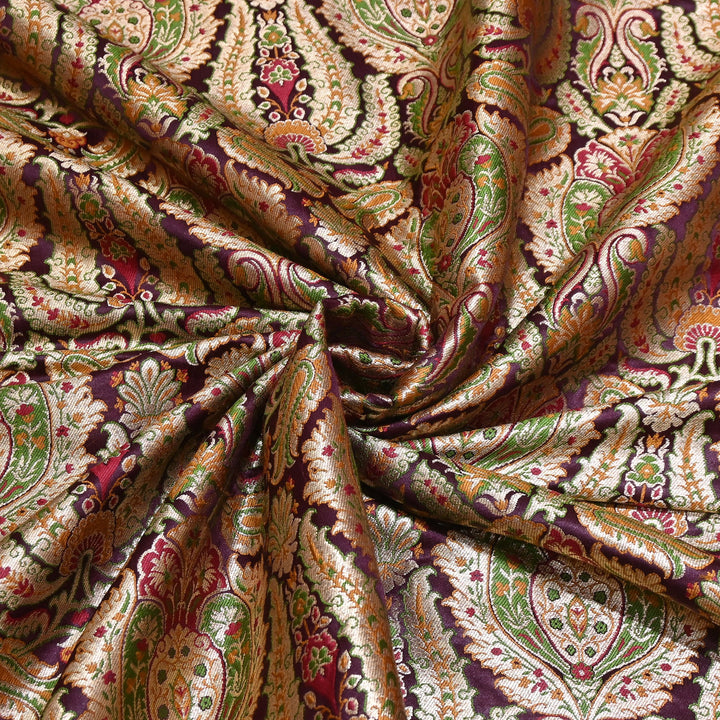 Luxury Satin Kimkhab Meena Brocade Fabric – Rich Woven Zari Designer Fabric - HM0600-9