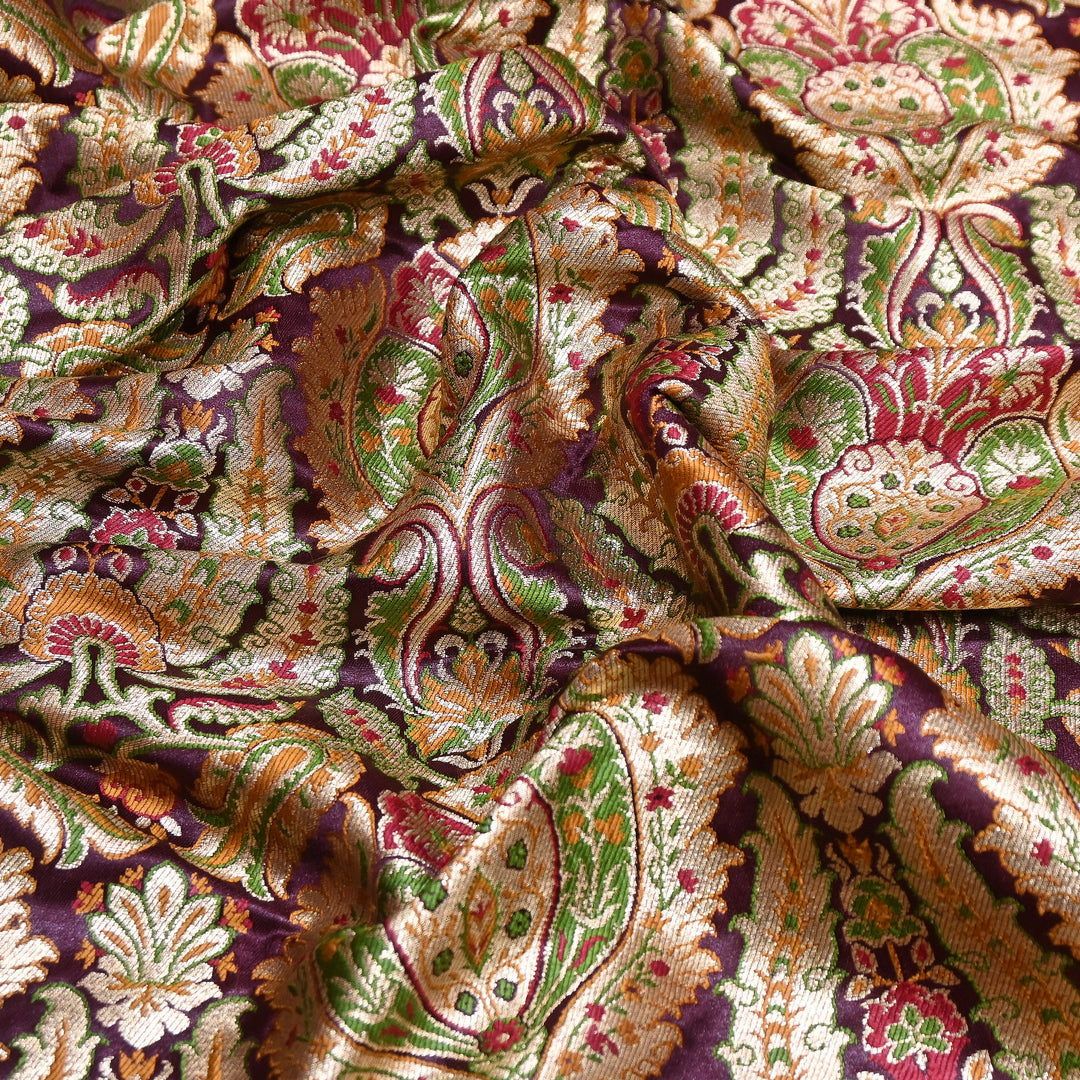 Luxury Satin Kimkhab Meena Brocade Fabric – Rich Woven Zari Designer Fabric - HM0600-9