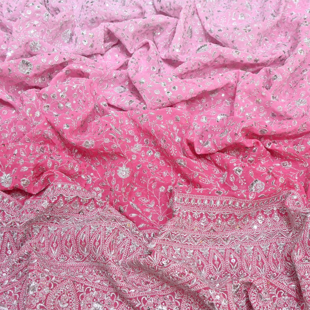Medium Pink Dyed Viscose Georgette Zari Sequins Embroidery Fabric-SC0R255A