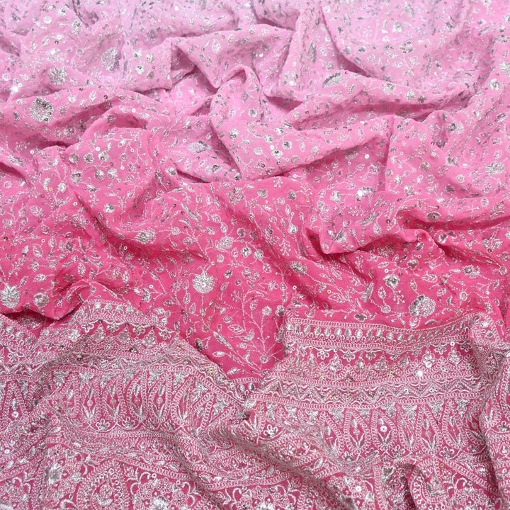 Medium Pink Dyed Viscose Georgette Zari Sequins Embroidery Fabric-SC0R255A