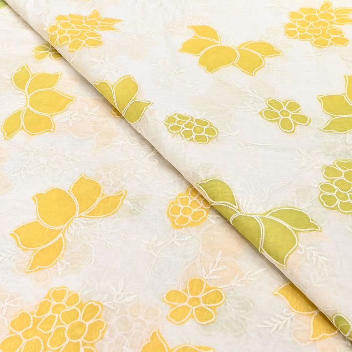 Mul Chanderi Patch Work & Thread Embroidery Fabric – Premium Designer Summer Fabric- 4D5057-1