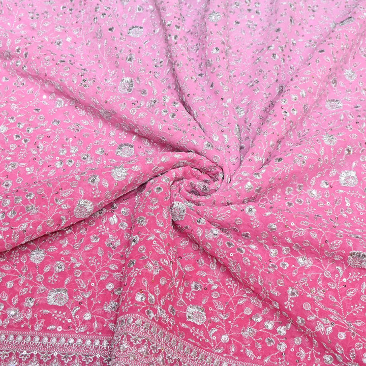 Medium Pink Dyed Viscose Georgette Zari Sequins Embroidery Fabric-SC0R255A