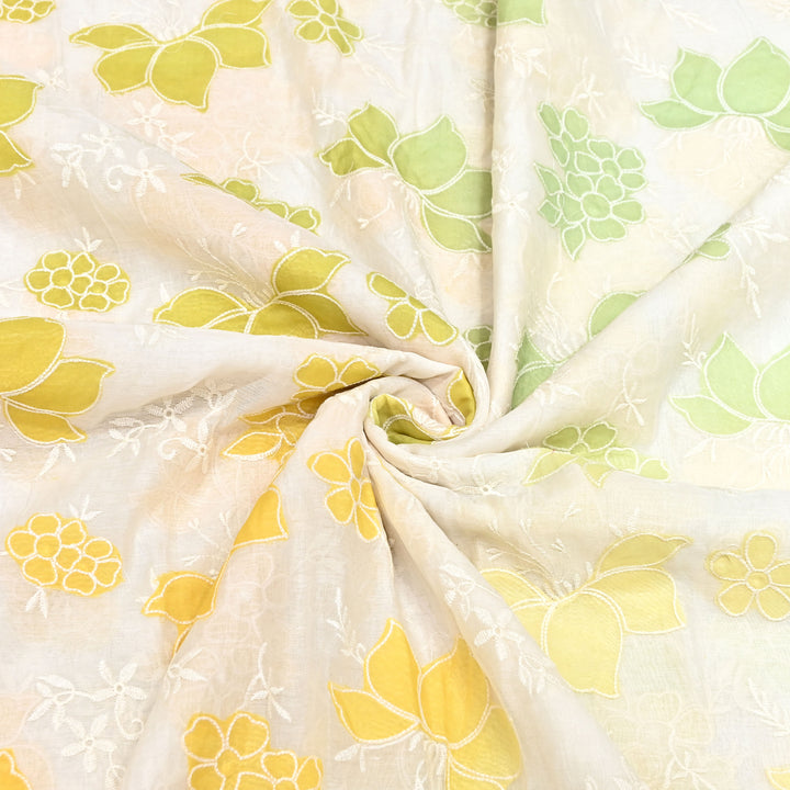 Mul Chanderi Patch Work & Thread Embroidery Fabric – Premium Designer Summer Fabric- 4D5057-1