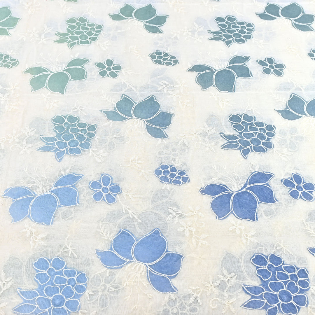 Mul Chanderi Patch Work & Thread Embroidery Fabric – Premium Designer Summer Fabric- 4D5057-2