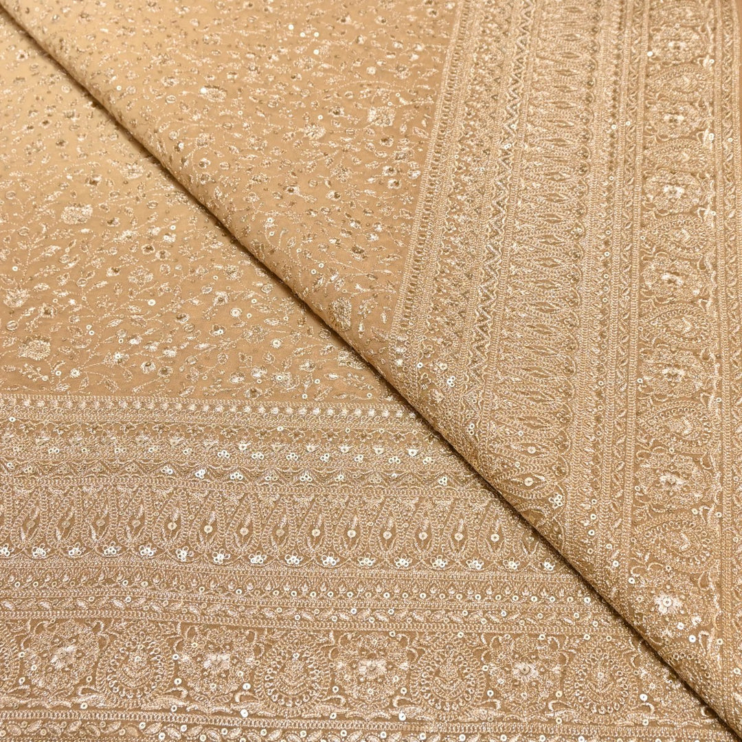 Fawn Color Dyed Viscose Georgette Zari Sequins Embroidery Fabric-SC0R255A