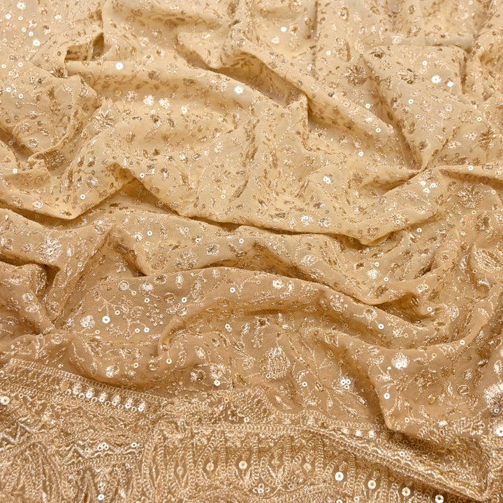 Fawn Color Dyed Viscose Georgette Zari Sequins Embroidery Fabric-SC0R255A