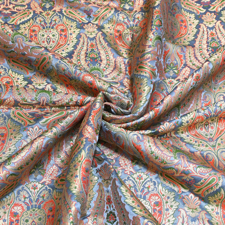 Luxury Satin Kimkhab Meena Brocade Fabric – Rich Woven Zari Designer Fabric - HM0600-7