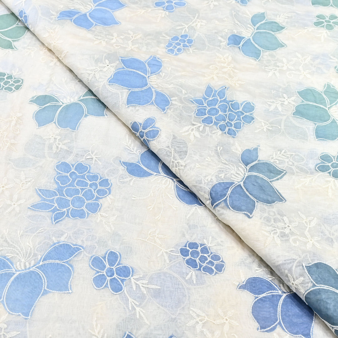 Mul Chanderi Patch Work & Thread Embroidery Fabric – Premium Designer Summer Fabric- 4D5057-2