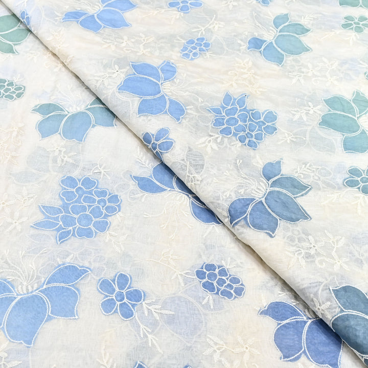Mul Chanderi Patch Work & Thread Embroidery Fabric – Premium Designer Summer Fabric- 4D5057-2
