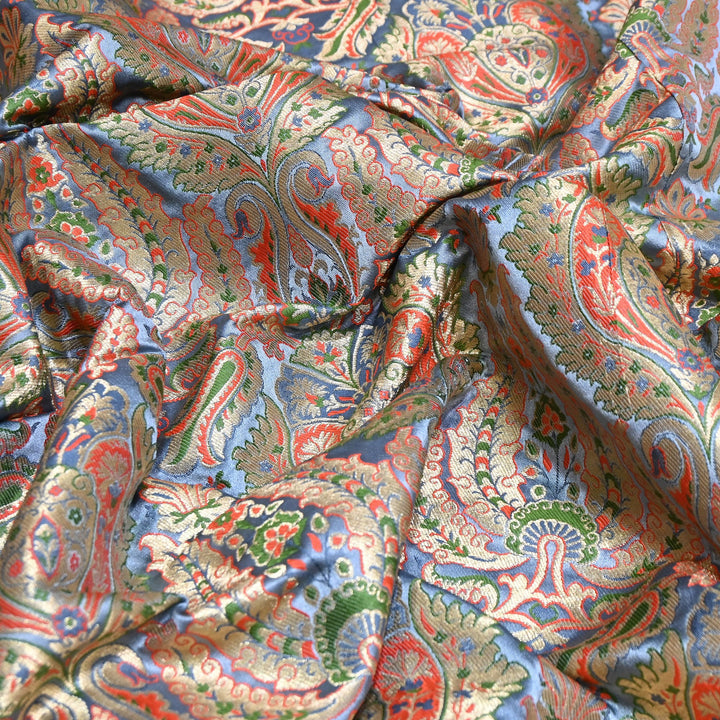 Luxury Satin Kimkhab Meena Brocade Fabric – Rich Woven Zari Designer Fabric - HM0600-7