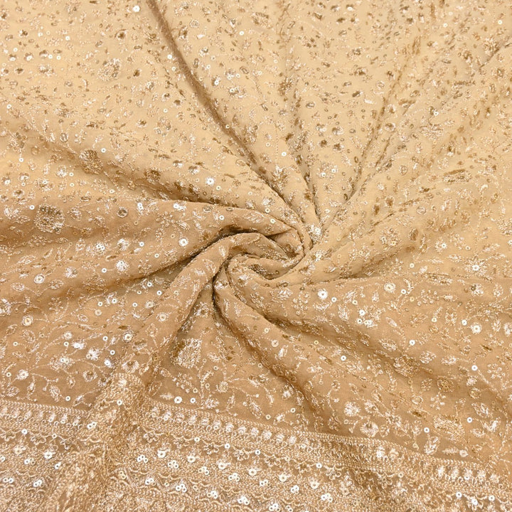Fawn Color Dyed Viscose Georgette Zari Sequins Embroidery Fabric-SC0R255A