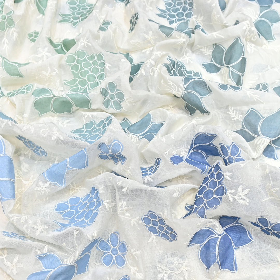 Mul Chanderi Patch Work & Thread Embroidery Fabric – Premium Designer Summer Fabric- 4D5057-2