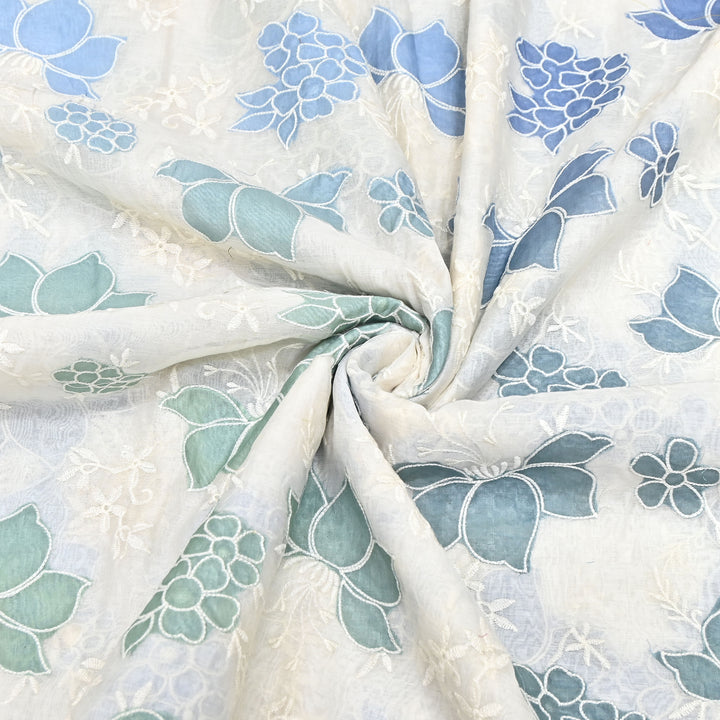 Mul Chanderi Patch Work & Thread Embroidery Fabric – Premium Designer Summer Fabric- 4D5057-2