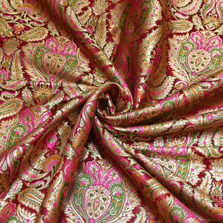 Luxury Satin Kimkhab Meena Brocade Fabric – Rich Woven Zari Designer Fabric - HM0600-6
