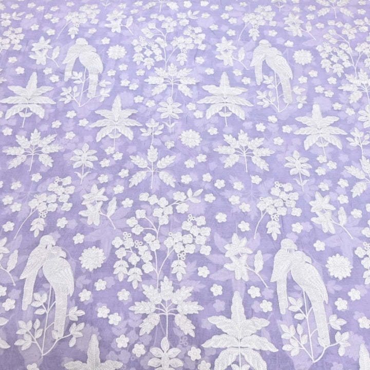 Blue Haze Dyed Mul Chanderi Thread Embroidery Fabric