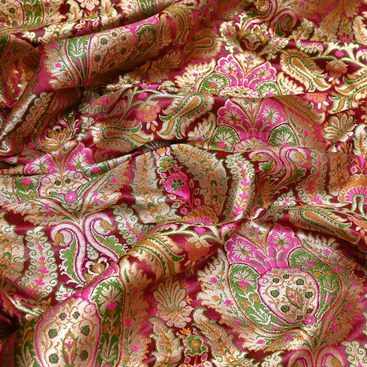 Luxury Satin Kimkhab Meena Brocade Fabric – Rich Woven Zari Designer Fabric - HM0600-6