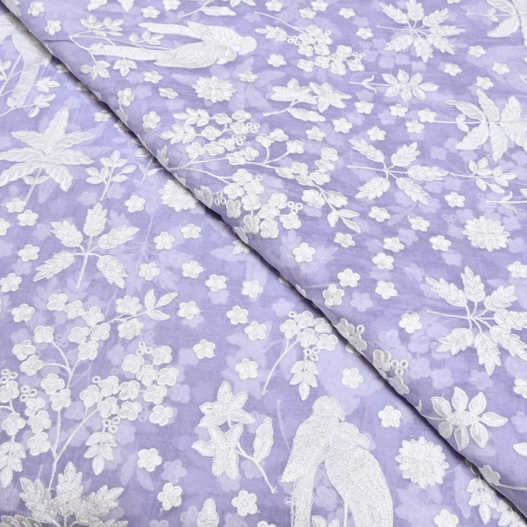 Blue Haze Dyed Mul Chanderi Thread Embroidery Fabric