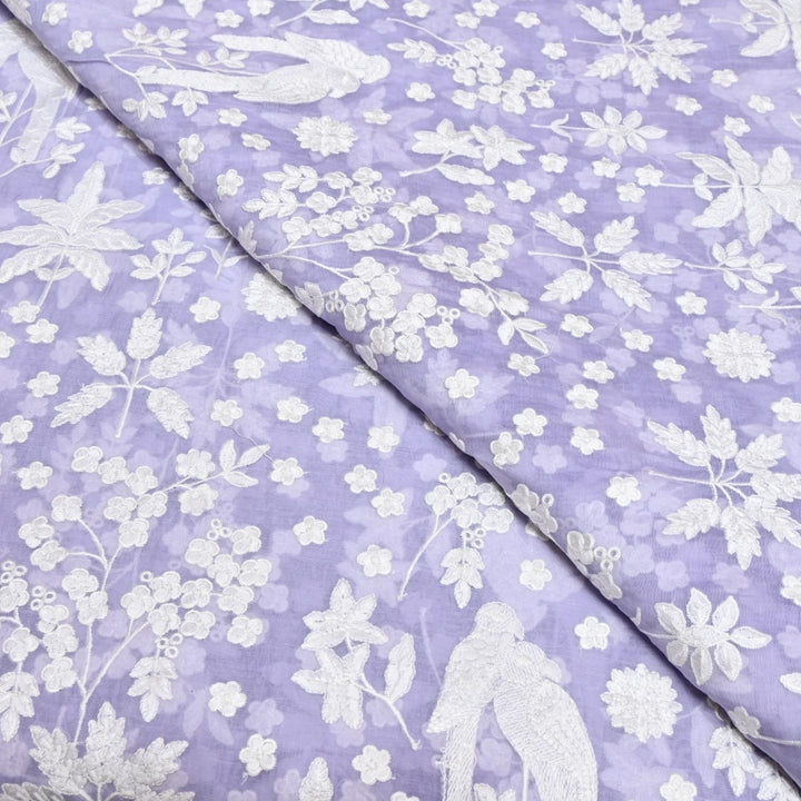 Blue Haze Dyed Mul Chanderi Thread Embroidery Fabric
