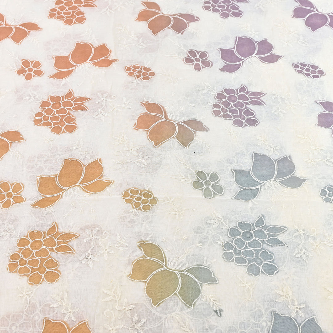Mul Chanderi Patch Work & Thread Embroidery Fabric – Premium Designer Summer Fabric- 4D5057-3