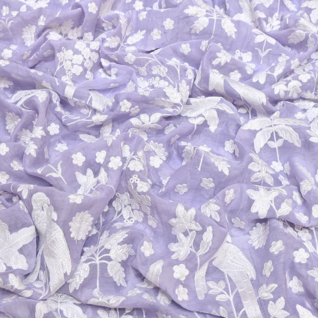 Blue Haze Dyed Mul Chanderi Thread Embroidery Fabric