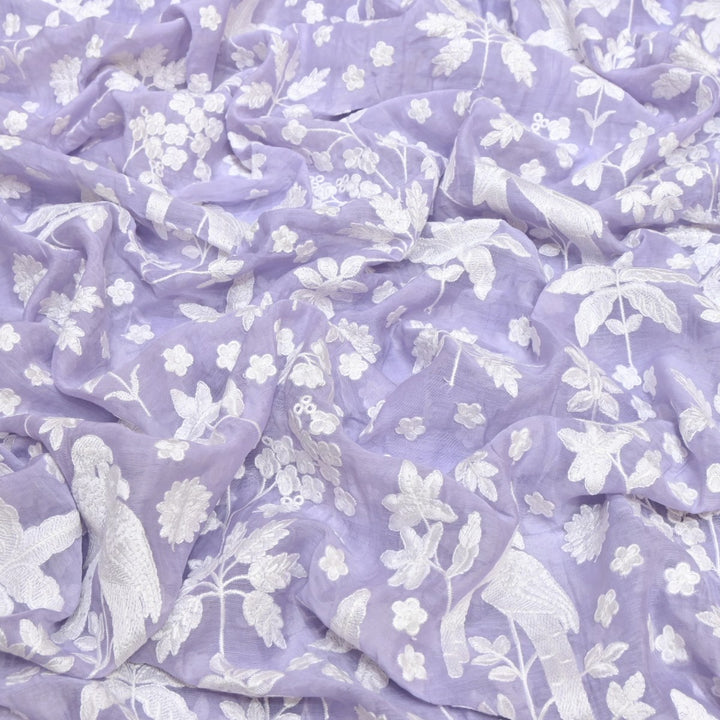 Blue Haze Dyed Mul Chanderi Thread Embroidery Fabric