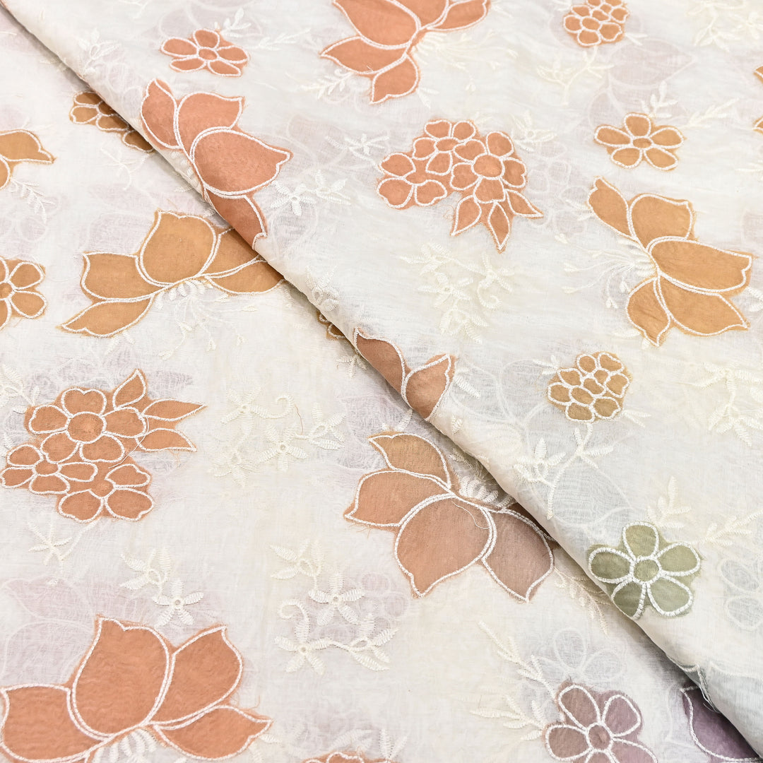 Mul Chanderi Patch Work & Thread Embroidery Fabric – Premium Designer Summer Fabric- 4D5057-3