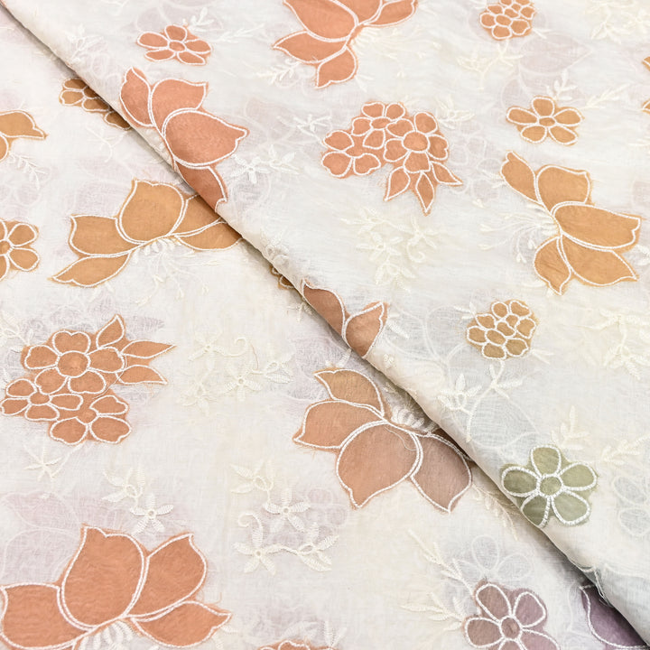 Mul Chanderi Patch Work & Thread Embroidery Fabric – Premium Designer Summer Fabric- 4D5057-3