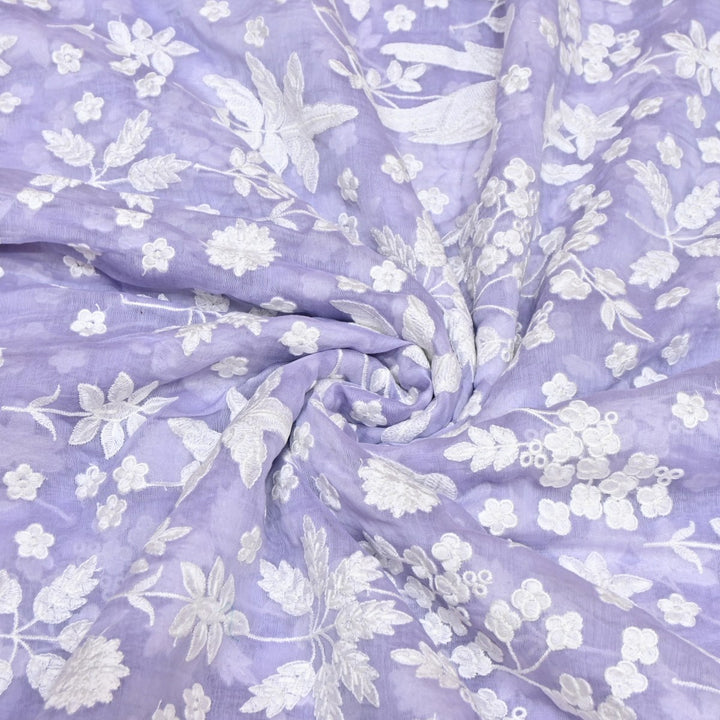 Blue Haze Dyed Mul Chanderi Thread Embroidery Fabric