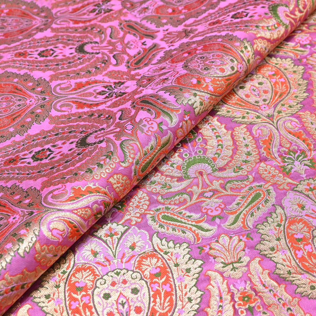 Luxury Satin Kimkhab Meena Brocade Fabric – Rich Woven Zari Designer Fabric - HM0600-5