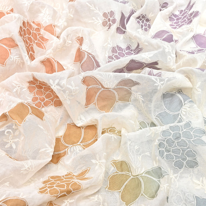 Mul Chanderi Patch Work & Thread Embroidery Fabric – Premium Designer Summer Fabric- 4D5057-3