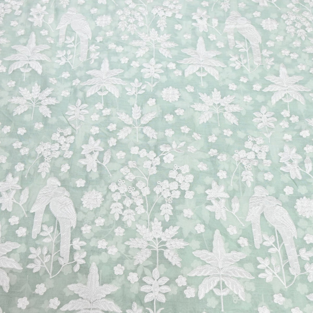 Sea Mist Dyed Mul Chanderi Thread Embroidery Fabric-SC0R270