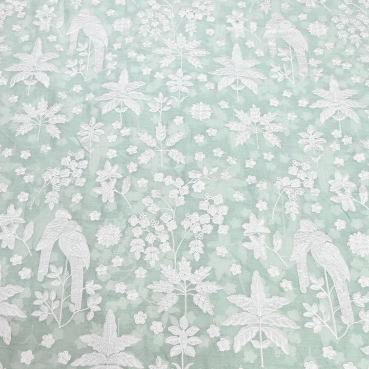 Sea Mist Dyed Mul Chanderi Thread Embroidery Fabric-SC0R270
