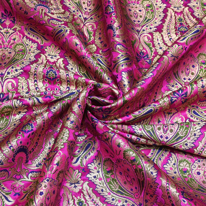 Luxury Satin Kimkhab Meena Brocade Fabric – Rich Woven Zari Designer Fabric - HM0600-4