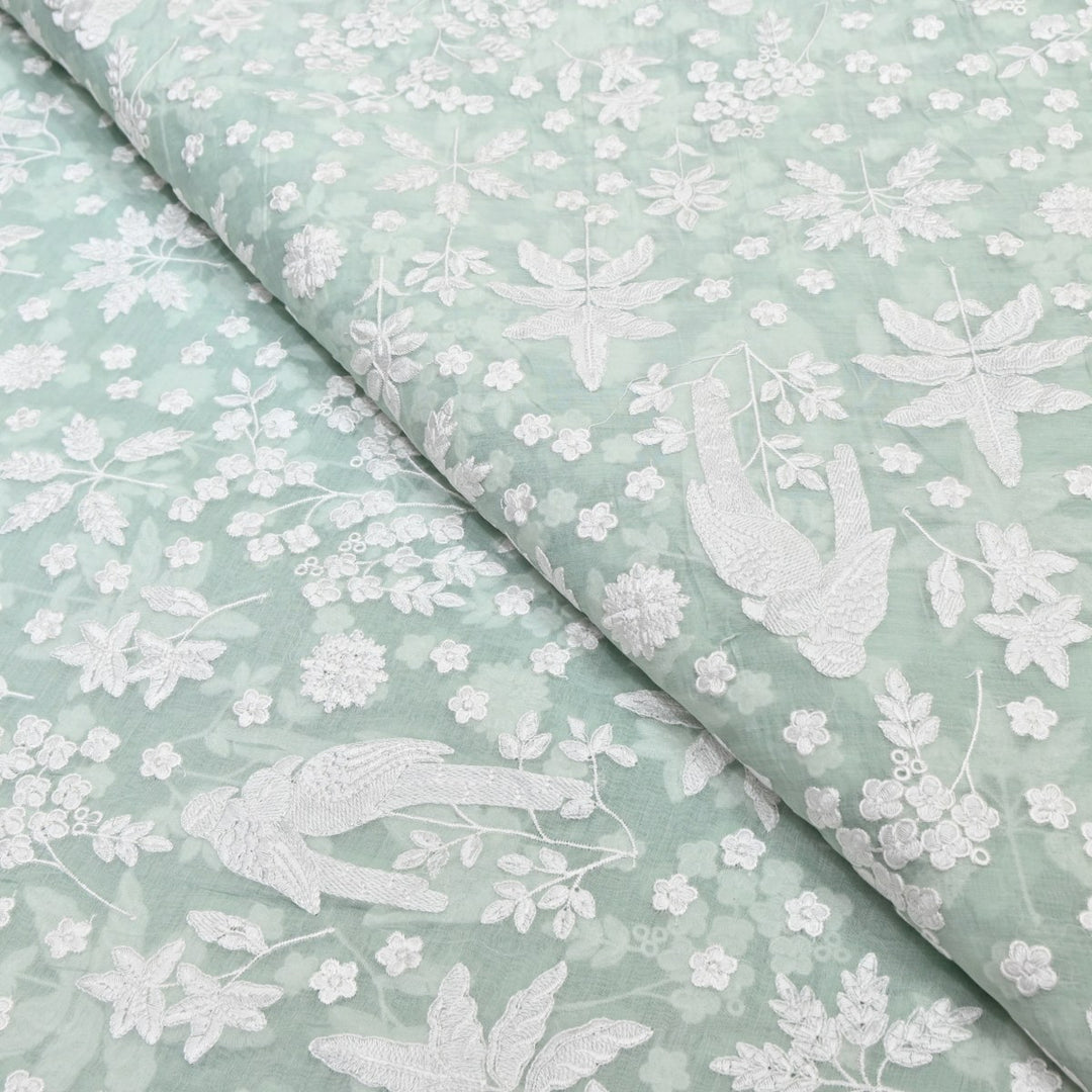 Sea Mist Dyed Mul Chanderi Thread Embroidery Fabric-SC0R270