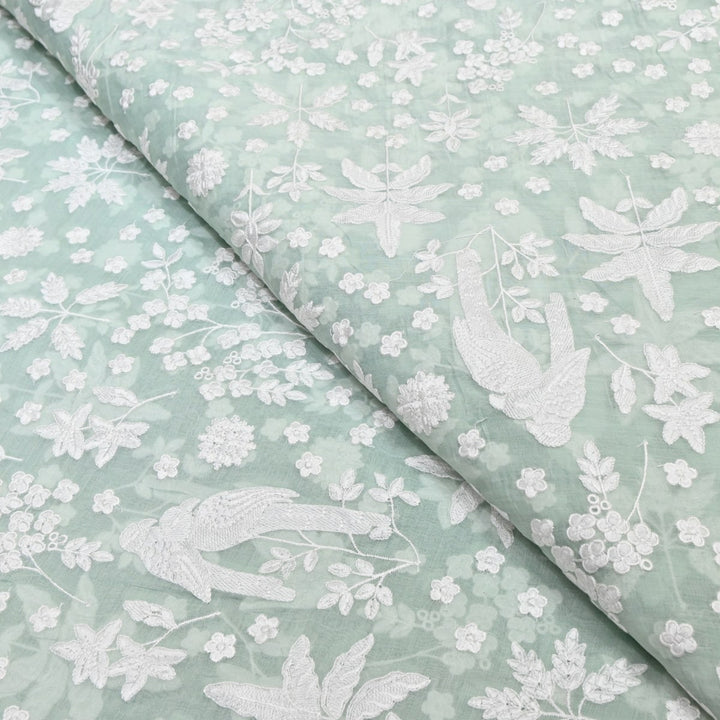 Sea Mist Dyed Mul Chanderi Thread Embroidery Fabric-SC0R270