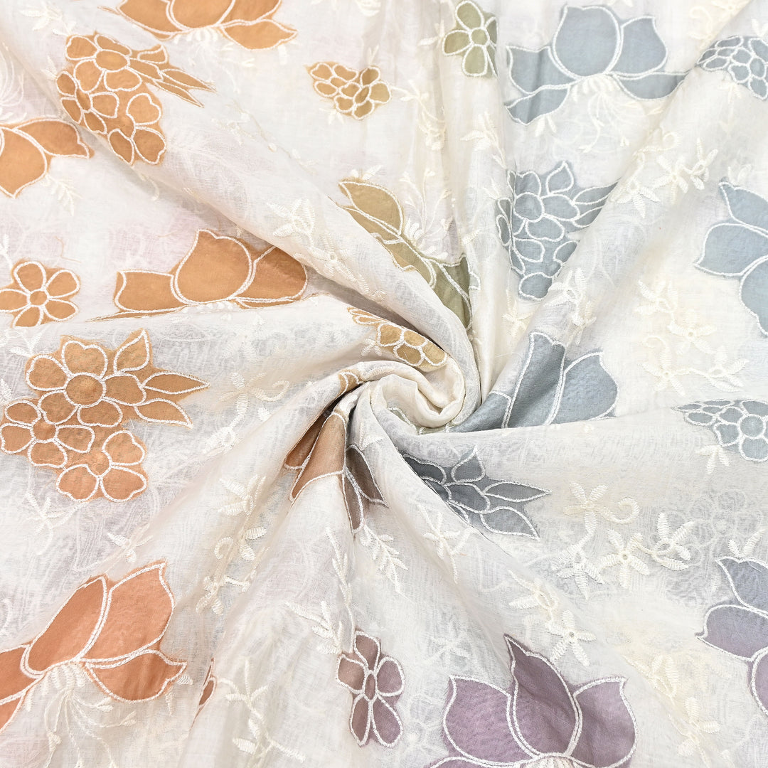 Mul Chanderi Patch Work & Thread Embroidery Fabric – Premium Designer Summer Fabric- 4D5057-3