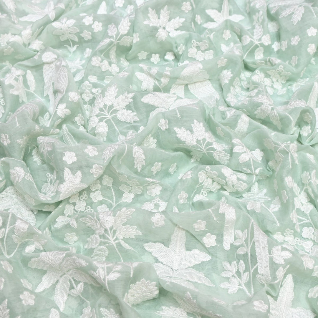 Sea Mist Dyed Mul Chanderi Thread Embroidery Fabric-SC0R270