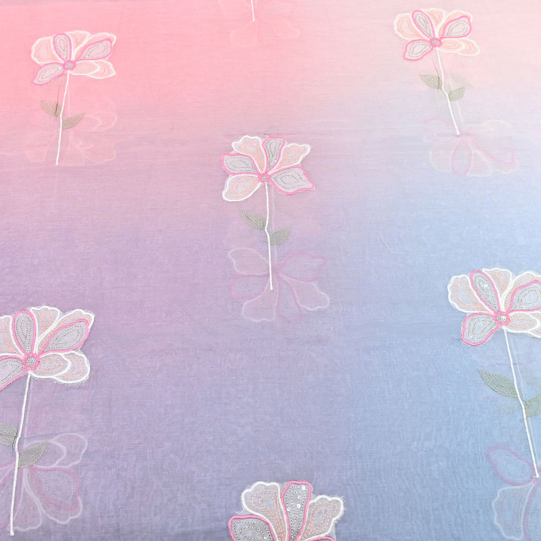4D Shaded Mul Chanderi Floral Patch & Thread Embroidery Fabric – Designer Summer Fabric GP3925-1